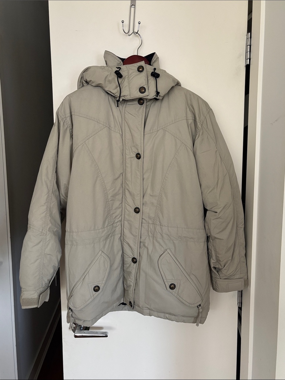 Vintage The North Face Goose Down Hooded Parka Jacket Beige Womens XS